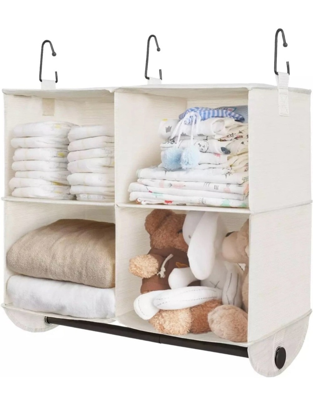 NWT Hanging Closet Organizer with Garment Rod, 4 Section Closet Hanging Shelves